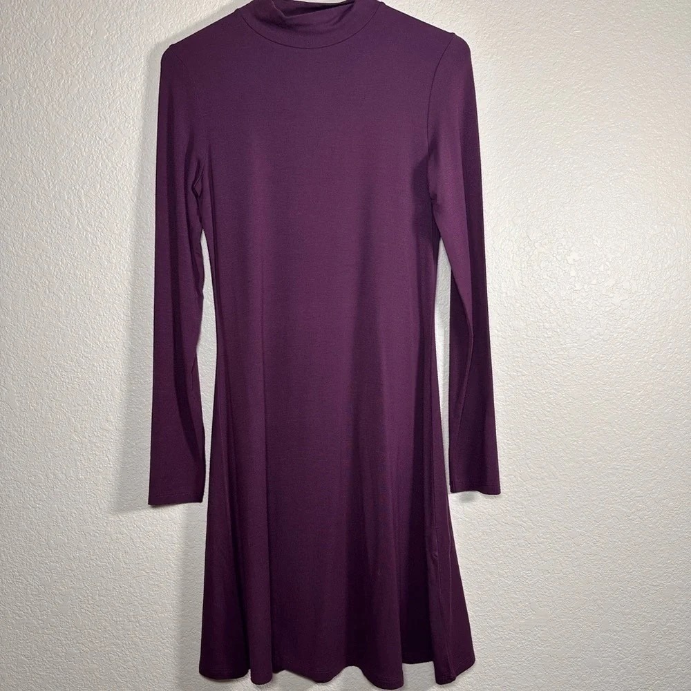 Vince Womens Mock Neck Long Sleeve Dress Purple Plum Modal Blend XS V067451296